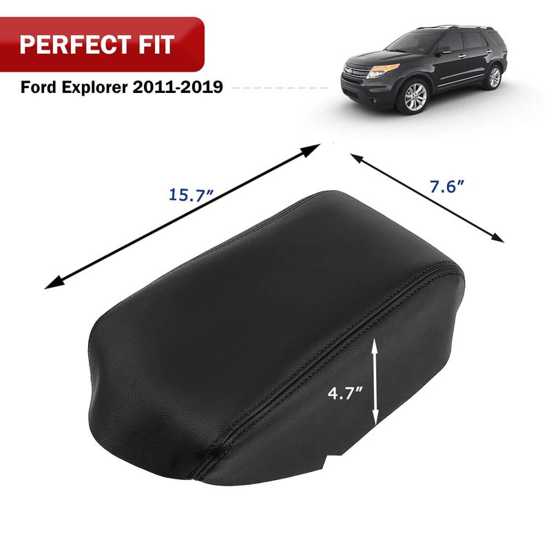 KBH Front Center Console Armrest Cover Replacement for Ford Explorer 2011-2019, Vinyl Leather Arm Rest Skin Upholstery, Anti-Scratch, Black (Leather Part Only) - Image 5
